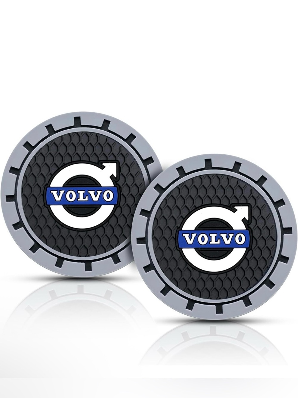 Black & Gray Silicone Car Cup Holder Coasters - Set of 2